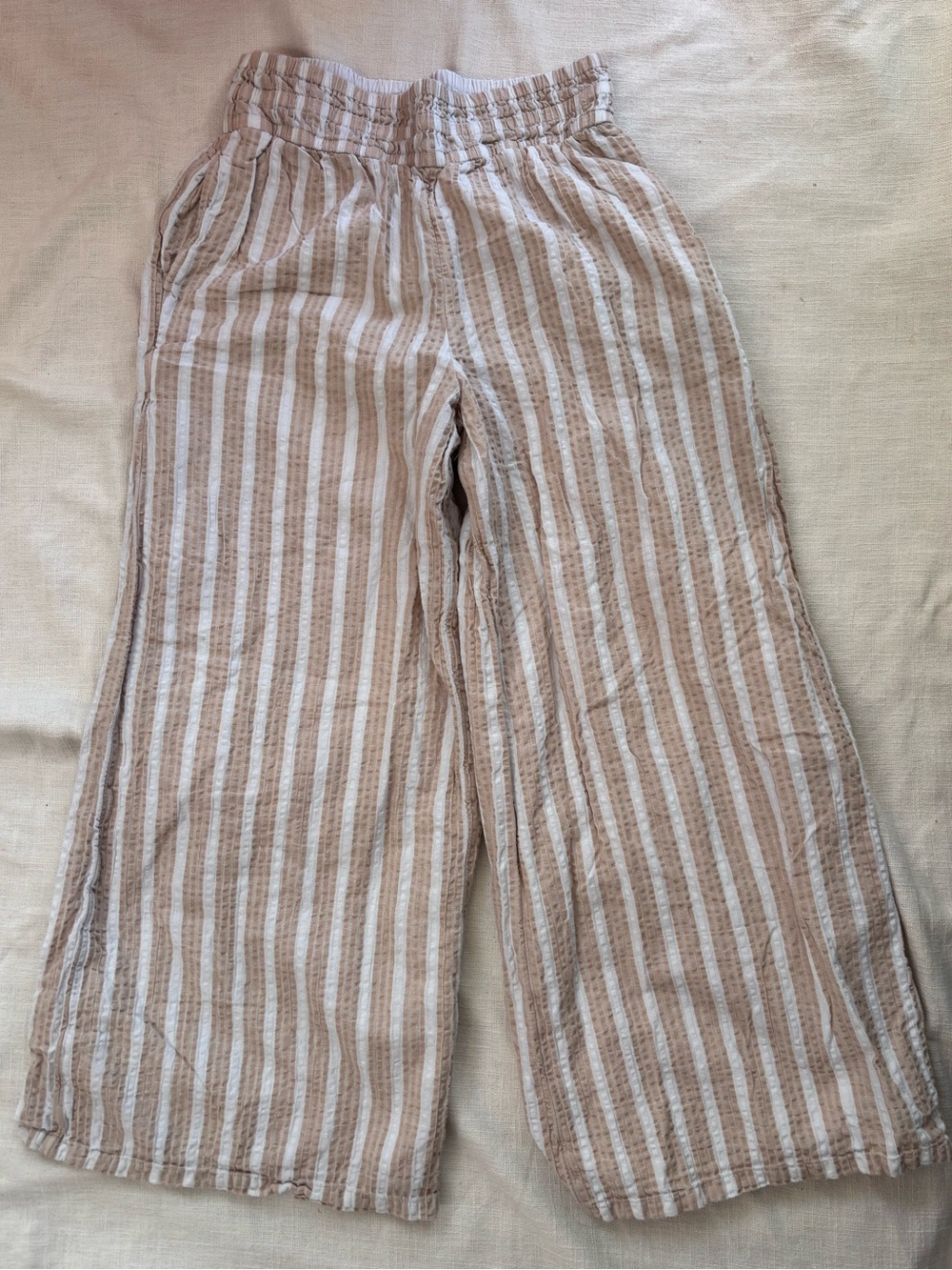 American Eagle Outfitters Beige and White Striped Wide-Leg Pants